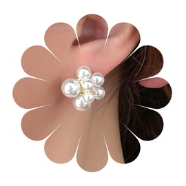 Pearl Studs Earring White Pearl Flower Studs Earring Floral Dangle Earrings Vintage Sculptural Wedding Jewelry for Women and Girls