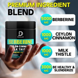 Berberine 500mg Supplement with Organic Ceylon Cinnamon - 1000mg per Serving - 120 Capsules Body Load Support for 2 Months - 14in1 Blend with Milk Thistle, Vit. B12, Acetyl L-Carnitine & More