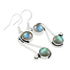 Natural Labradorite Earrings for Women Mom Wife 925 Silver Overlay handmade Vintage Style Dangle Earrings