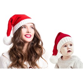 AIYUENCICI Santa Hat for Mother and Baby, Family Christmas Hat, Parent-Child Xmas Hats with Pom Pom(Kids & Adults Santa Hat)