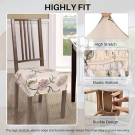 SearchI Stretch Dining Chair Seat Covers Set of 4, Soft Removable Washable Seat Covers for Dining Chairs, Dining Room Seat Cover Protector (Rear-Covered, Brown Flowers)