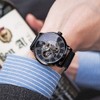 FORSINING Black Mechanical Watch for Men Minimalist Retro Design Staempunk