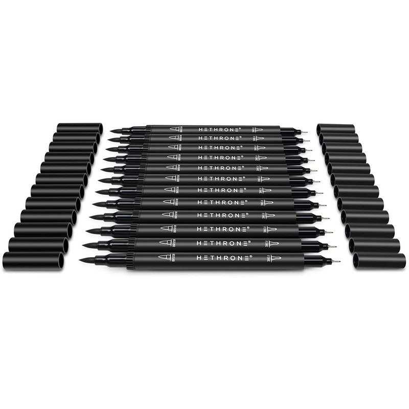 Hethrone Black Markers for Drawing - Brush Pens with Felt