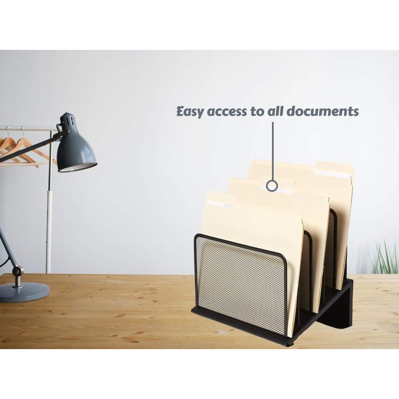 1InTheOffice Metal Mesh File Organizer, Black Wire Mesh 5 Section