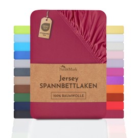 NatureMark Jersey Fitted Sheets, 100% Cotton, Many Sizes and Colours, Brand Quality, Oeko-Tex Standard 100, 180 x 200 cm - 200 x 200 cm, Burgundy Red