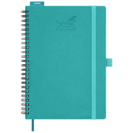 BEZEND 2026 Planner Weekly and Monthly (6" x 8.5" Spiral) Daily Calendar with Hourly Timeslots & Tabs (Jan-Dec) Note & Expenses, Pen Holder, Inner Pocket, Vegan Leather Softcover - Turquoise