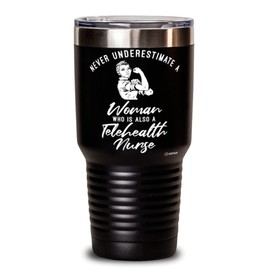 ODTGIFTS Telehealth Nurse Tumbler Never Underestimate A Woman Who Is Also A Telehealth Nurse 30oz Stainless Steel Black