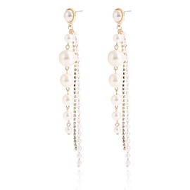 Long Tassel Pearl Dangle Earrings for Women - Dangling Hanging Baroque Simulated Freshwater Pearl Drop Dangle Earring Bridal Wedding Gift