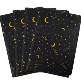 MR FIVE Galaxy Tissue Paper Bulk, 100 Sheets, 20" x 14", Black with Gold Moon and Star Pattern, Gift Wrapping Tissue for Birthday, Christmas, Holiday