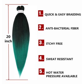 Pre-Stretched Braiding Hair Extensions Ombre - 20 inch 8 Packs Synthetic Crochet Braids, Hot Water Setting Professional Soft Yaki Texture (20inch,T1B/Green)