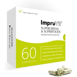 IMPRUVIT Supergreens & Superfood Capsules – 60 Vegan Capsules with Spirulina, Turmeric, Ginger Root, Black Pepper & Maca Root | Plant-Based Antioxidants & Anti-Inflammatory for Whole Body Health & Immunity Support