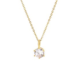 POYAMUSE Classical CZ Pendant Necklace for Women, Simple Stainless Steel 18K Gold Plated Necklace for Women - Gold