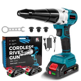ONEVAN Cordless Rivet Gun with 2PCS Batteries and 1.2A Fast Charger, Brushless Electric Rivet Gun, 0.78" Stroke Length, Rivet Gun Kit for 1/8", 5/32", 3/16" Stainless & Aluminum Rivets