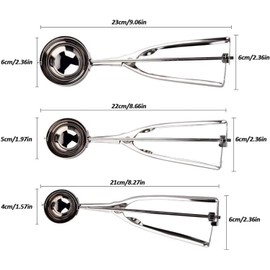 THJOPOKEEL 3PCS Ice Cream Scoop, Premium Cookie Dough Scoop Set, Small/Medium/Large Stainless Steel Scoops, Professional Ice Cream Scooper with Trigger Release for Baking, Cookie, Fruit and Ice Cream