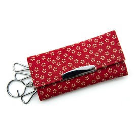 Indenya No. 4702 Key Case, Key, Strap, Case, 4, Deer Leather, Lacquer, Crafts, [13-002] Red - White Lacquer Small Cherry Blossom