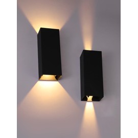LEONLITE 5CCT LED Up Down Wall Light 24W, Dimmable Adjustable Beam Angle Square Outdoor Wall Light Fixtures, 100-277V, 1800LM, IP65 Waterproof 12 Inch Modern Wall Sconce, CPI90, ETL Listed, Pack of 2