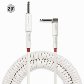 Premium Cable de Bobina de Guitarra de 20 Pies, Cable Rizado para Bajo de Guitarra, Conector de Ángulo Recto a Recto de 1/4 Pulgada, Blanco …