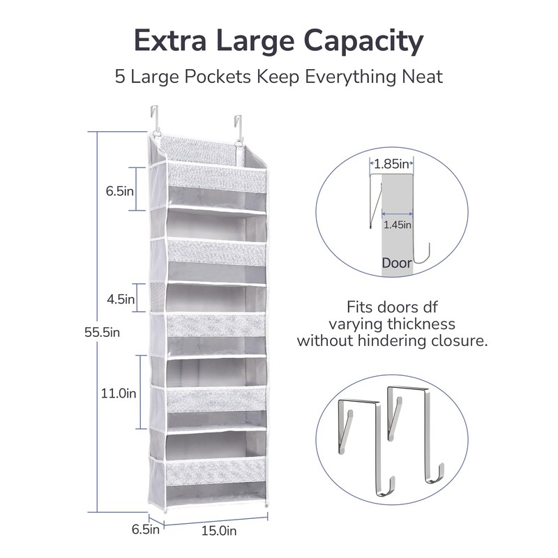 ULG 1 Pack Over Door Organizer with 5 Large Pockets