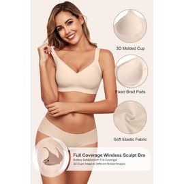 HORISUN No Underwire Bras Everyday Wireless T Shirt Bra Seamless Bras for Women Comfortable Wireless Supportive Bra (Light Nude L-P)