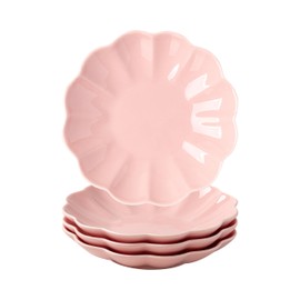 SHIDACHENG Salad Plates Set of 4, Ceramic Dessert Plate for Appetizer Side Dish Pasta, 6 Inch Small Plates for Kitchen, Housewarming Gift, Dishwasher & Microwave Safe, Sweet Powder