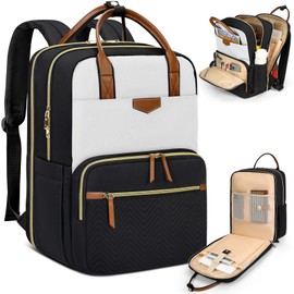 Mochila para Laptop Mujer Mochila para Computadora de 15.6 Pulgadas Mochila de Viaje Impermeable Mochila de Transporte Portátil Mochila de Trabajo Universitario，en blanco y negro