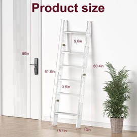 Honest Blanket Ladders for The Living Room, 6-Tier Blanket Holder, Wall-Leaning Blanket Rack, Ladder Shelves, Wooden Quilt Ladder, Farmhouse Decor, White