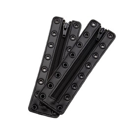 Soletec Leather Lace-in Boot Zipper Inserts for All Brands, Tieless Shoe Laces, 8 Black Eyelets, 1 Pair, Black