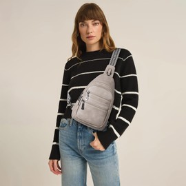 Leresas Sling Bag for Women Crossbody Bags Fanny Packs Sling Purse Backpack Shoulder Bag Vegan Leather Chic Travel Light Grey