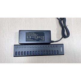 AGEEN 16-Port USB 3.2 Hub, 10Gbps High-Speed Aluminum Powered Hub with 96W Adapter, Individual Switches & Surge Protection for PC/Laptop, Flash Drive, Printer, Camera