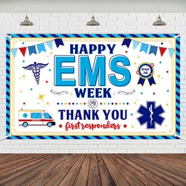 Wollmix EMS Week Banner Decorations – Thank You for All You Do Signs, We Appreciate You Backdrop, Wall Party Decor, Photography Background, Bulk Gifts for Emergency Medical Services, 70.8 x 43.3 Inch