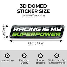 Biomar Labs 2 x 3D Gel Silikon Aufkleber Stoßstange Aufkleber Abziehbilder Emblem Tuning für Auto Motorrad Helm Fahrrad Schwarz Grün Weiß Racing is My Superpower KS 126