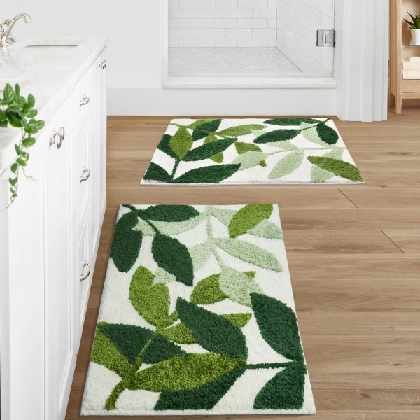 Gibelle Green Bathroom Rug Set 2 Piece Non-Slip Strong Water