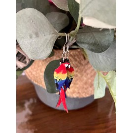 Parrot Earrings, Dangle Style, Multicoloured Bird Jewellery for Her