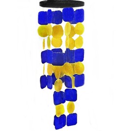Bellaa Wind Chimes for Outside Capiz Sea Glass Shells 27 inch Outdoor Windchimes Garden Patio Yard Lawn Unique Gifts Mom Grandma Sympathy Memorial Remembrance (Blue Yellow Flower Round Square)