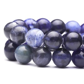 Youngbling - abalorio de piedras preciosas naturales para hacer joyas, 10 mm AAA azul sodalita pulida redonda y lisa, abalorio de piedra auténtica para pulsera y collar de 15 pulgadas