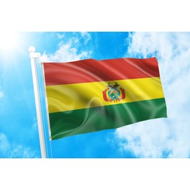 DMSE Bolivia La Tricolor Bolivian Coat of Arms Flag 2x3 Ft Foot 100% Polyester 100D Flag UV Resistant (2' X 3' Ft Foot)