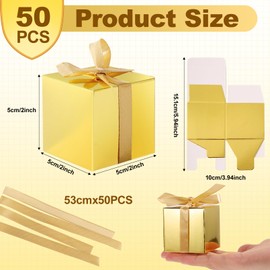 Dyrfolm 50 Pack Small Gift Boxes,2x2x2 inch Favor Boxes,Gold Gift Boxes with Ribbons,Paper Gift Boxes with Lids for Presents,Candy Boxes for Wedding,Party,Christmas,Holidays,Birthdays,Baby Shower