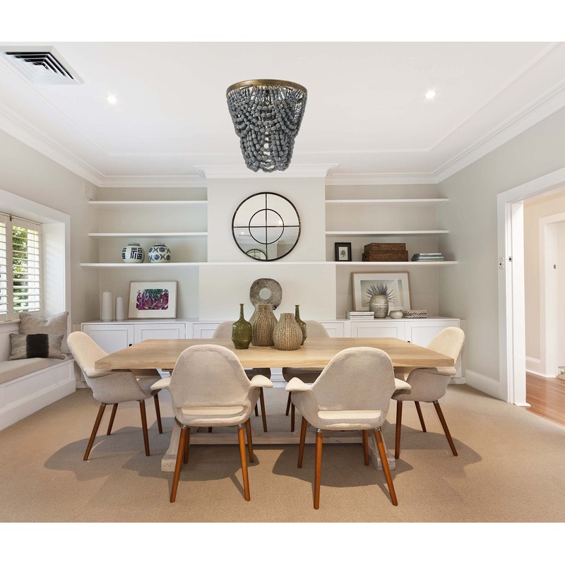 Creative Co-Op 2-Tier Draped Wood Bead Semi-Flush Mount Ceiling Light