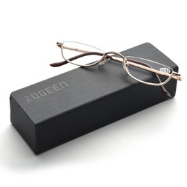 ZUVGEES Vintage Alloy Semi Rimless Reading Glasses Men Women Half Frame Slim Glasses with Stylish Case T0340 (Gold, 2.25)