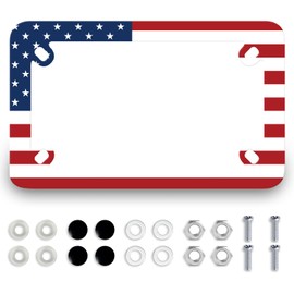 Motorcycle American Flag License Plate Frame Stainless Steel Black Tag Holder Patriotic America Flag Motorcycle Accessory 4 Holes with Screws Nut Caps 7.7" x 4.5 "for Motorcycle Bike