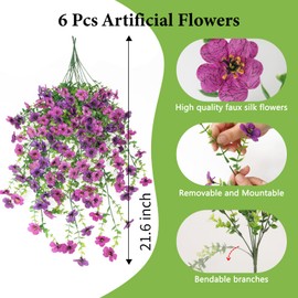 Artificial Fake Hanging Flowers Plants for Outdoor Fall Decoration,6 PCS Faux Silk Daisy with Eucalyptus Leaves,UV Resistant Look Real for Outside Home Indoor Planter Porch Patio Balcony Yard Decor