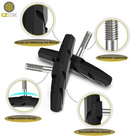 CZ Store® - Bicycle V-Brake Set - 8 Pieces Complete Set Brake Pads for Bicycle Brake - Brake Pad with Washers & Nuts - Black