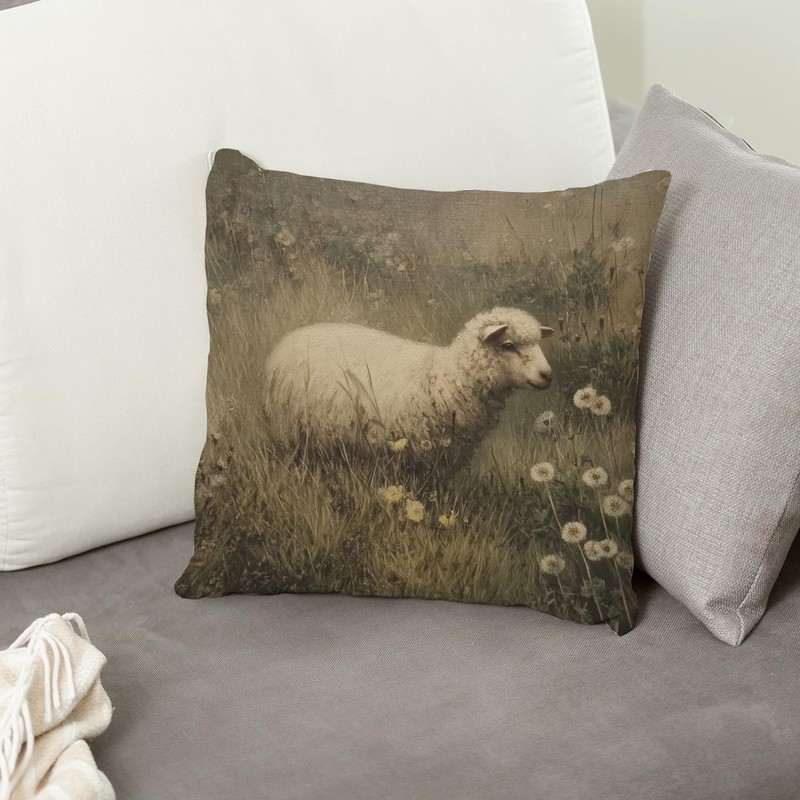 QIYUHOY Rustic Farmhouse Sheep Throw Pillow Cover, 18x18 Inch