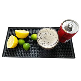 XieNie Bar Mats 2PCS 6" x 12" Small Black, Countertop Coffee Mat for Home Bar, Service Spill Mat for Cocktail Bartender Kitchen, PVC Counter Top Cup Glasses Dish Drying Mat, 2Pac(Black)