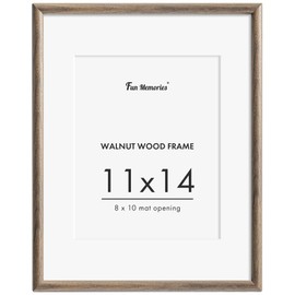 11x14 Picture Frame - Solid Walnut Wood Picture Frames with HD Tempered Glass, Handcrafted Rounded Corner 11 x 14 Wooden Frame Matted to 8x10 Photos, Horizontal or Vertical Wall Display, 1 Pack