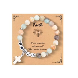 SCRDPRAD WWJD Natural Stone Bead Bracelet for Women Men What Would Jesus Do Inspirational Religious Bracelets Elevated Faith Christian Gifts Easter Thanksgiving Christmas Jewelry-Green