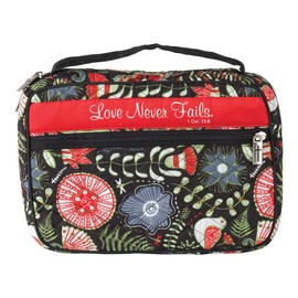 Dicksons Love Never Fails Floral Pattern Quilted Cotton Zippered Bible Cover Case with Handle, Thinline
