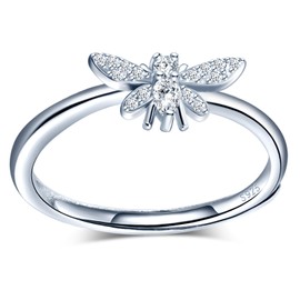 MICMIF Women Ring S925 Sterling Silver Adjustable Bee Ring for Women Girls Teen Size Zirconia Bee Rings Jewellery Cute Animal