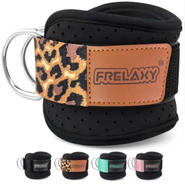 Frelaxy Ankle Strap for Cable Machine – Comfortable & Durable Leg Straps for Kickbacks, Glute Workouts, and Lower Body Exercises – Perforated Neoprene Padding & Tapered Fit (Single, Leopard)