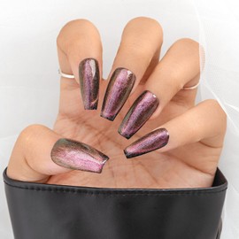 Sethexy Glitter Long Ballerina Press On Nails Eye Gradient Handmade False Nails Sparkle Glossy Acrylic Fake Nail Salon Quality for Women and Girls 20PCS (A)